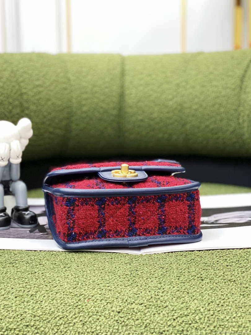 Chanel AS3652 Small Flap Bag with Top Handle Cotton & Wool Tweed & Gold-Tone Metal Black and Red