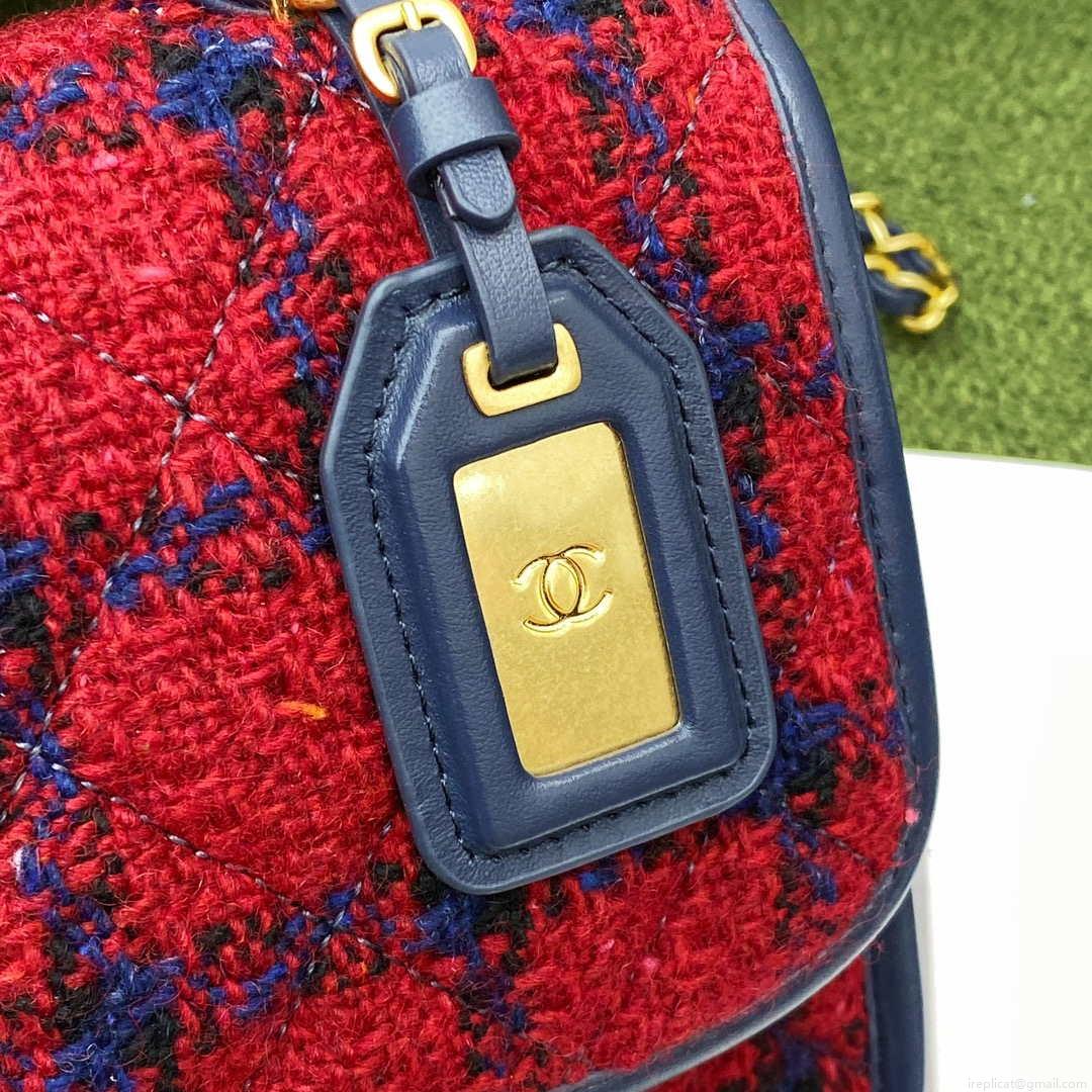 Chanel AS3652 Small Flap Bag with Top Handle Cotton & Wool Tweed & Gold-Tone Metal Black and Red