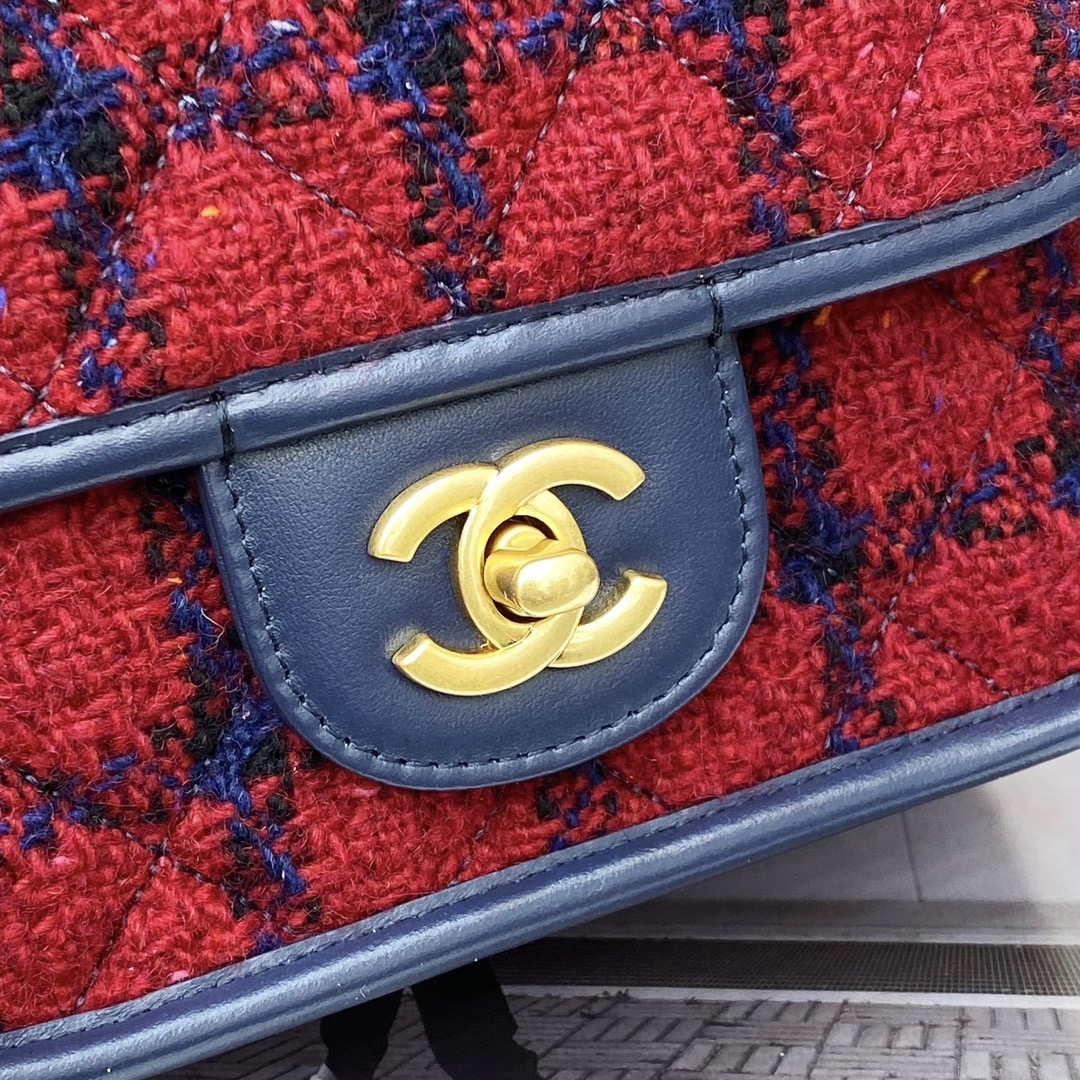 Chanel AS3652 Small Flap Bag with Top Handle Cotton & Wool Tweed & Gold-Tone Metal Black and Red