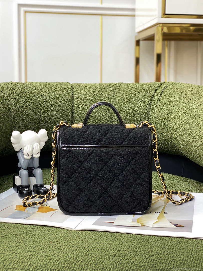 Chanel AS3652 Small Flap Bag with Top Handle Cotton & Wool Tweed & Gold-Tone Metal Black