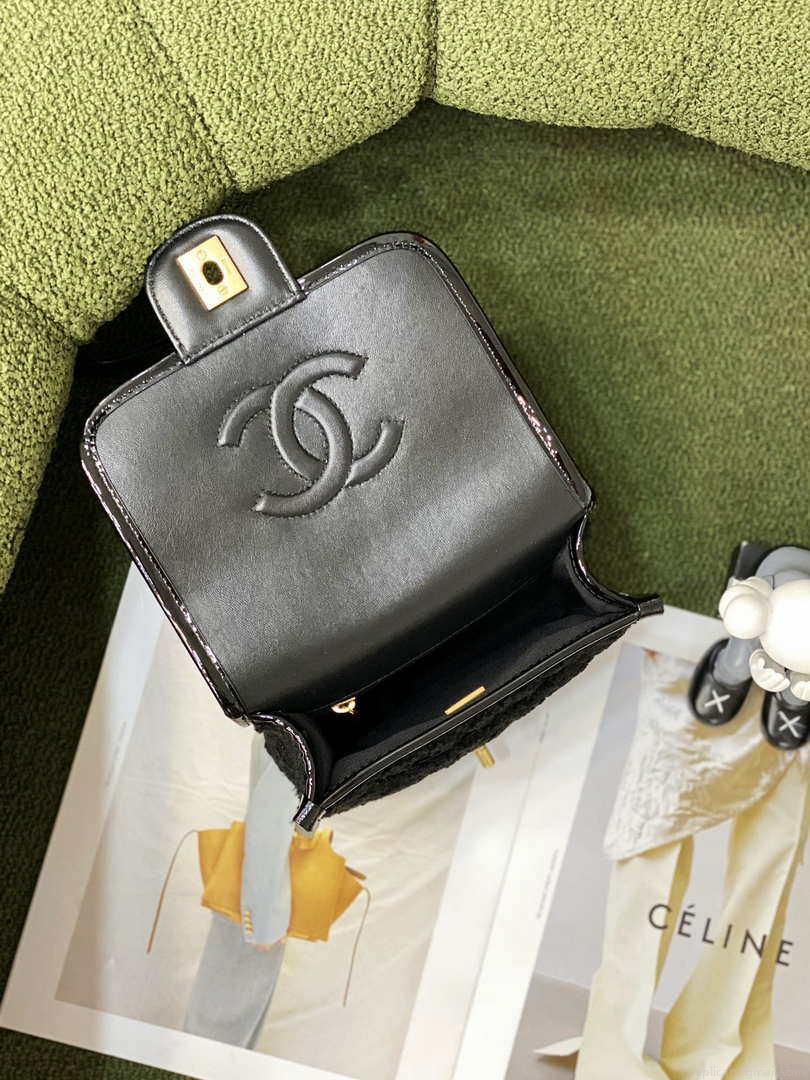 Chanel AS3652 Small Flap Bag with Top Handle Cotton & Wool Tweed & Gold-Tone Metal Black