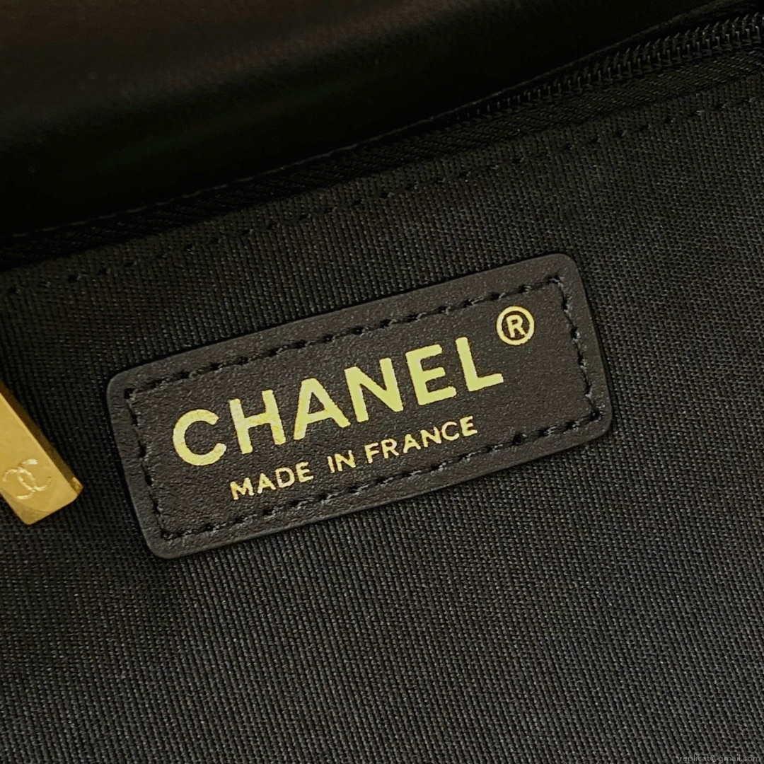 Chanel AS3652 Small Flap Bag with Top Handle Cotton & Wool Tweed & Gold-Tone Metal Black
