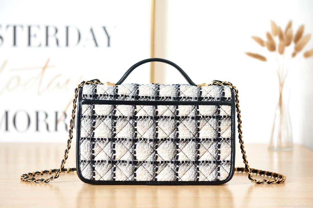 Chanel AS3653 Small Flap Bag with Top Handle Wool Tweed & Gold-Tone Metal Beige