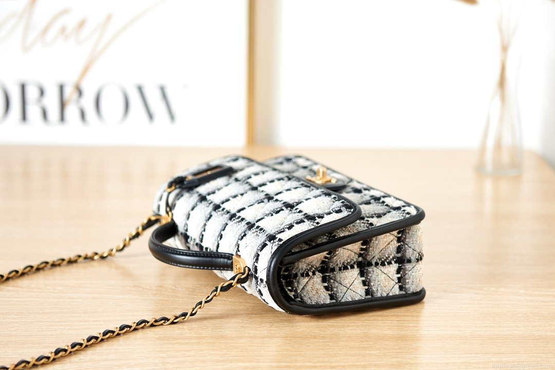 Chanel AS3653 Small Flap Bag with Top Handle Wool Tweed & Gold-Tone Metal Beige