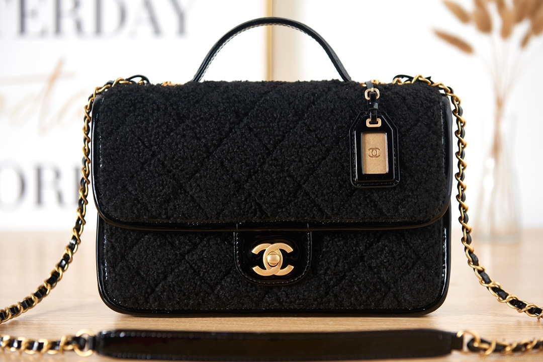 Chanel AS3653 Small Flap Bag with Top Handle Wool Tweed & Gold-Tone Metal Black