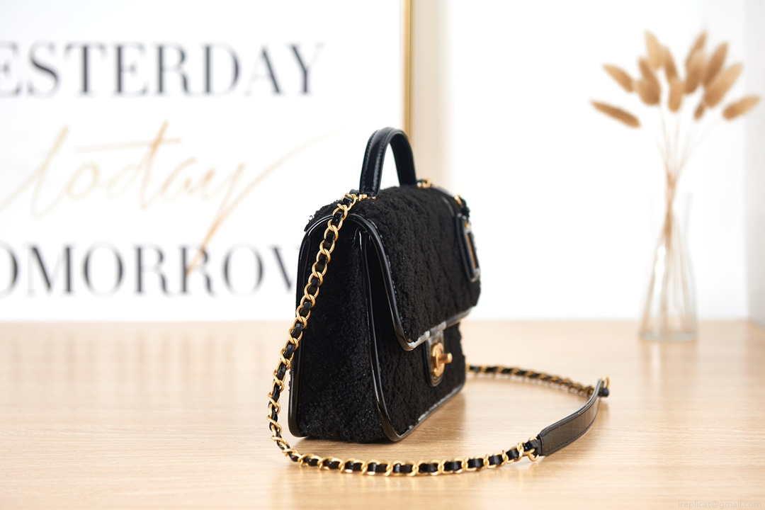 Chanel AS3653 Small Flap Bag with Top Handle Wool Tweed & Gold-Tone Metal Black