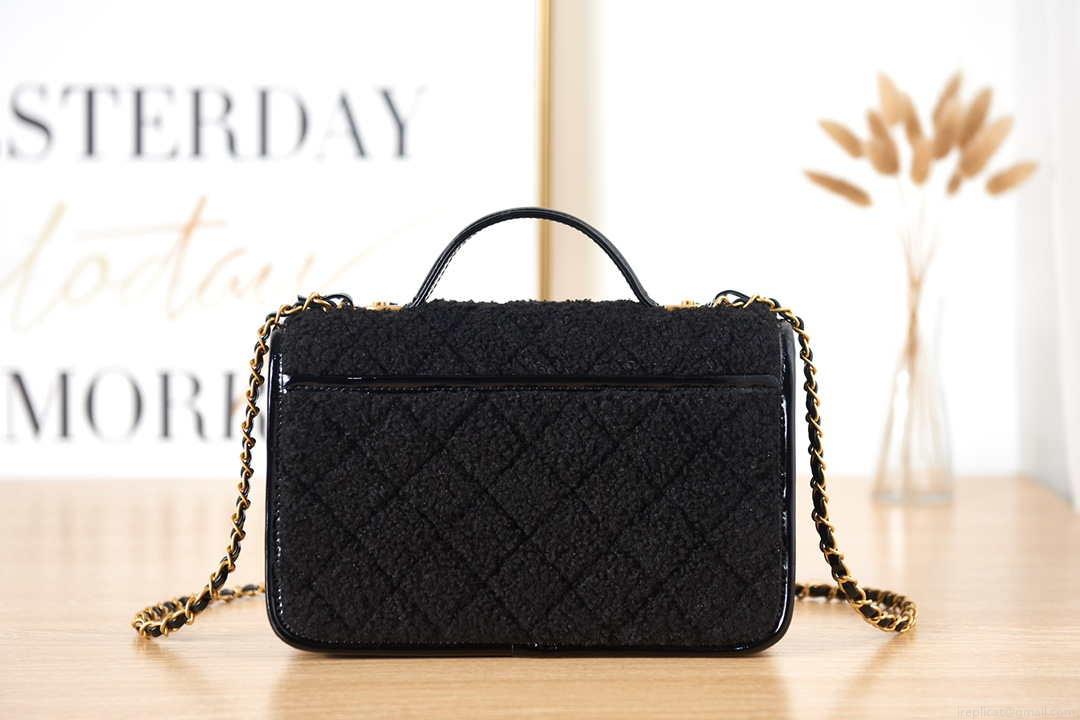 Chanel AS3653 Small Flap Bag with Top Handle Wool Tweed & Gold-Tone Metal Black