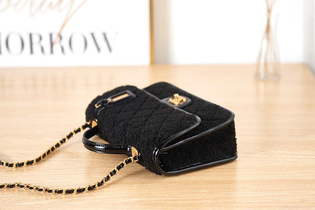 Chanel AS3653 Small Flap Bag with Top Handle Wool Tweed & Gold-Tone Metal Black