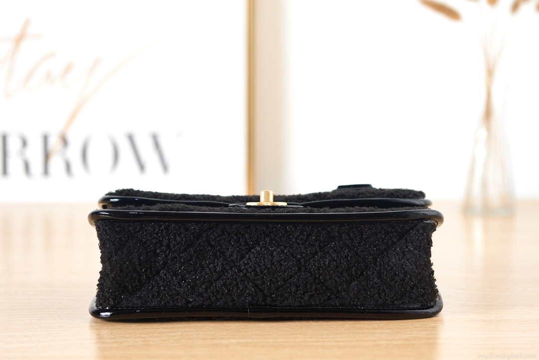 Chanel AS3653 Small Flap Bag with Top Handle Wool Tweed & Gold-Tone Metal Black