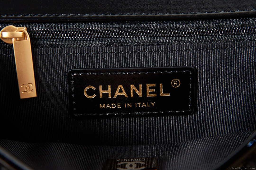 Chanel AS3653 Small Flap Bag with Top Handle Wool Tweed & Gold-Tone Metal Black