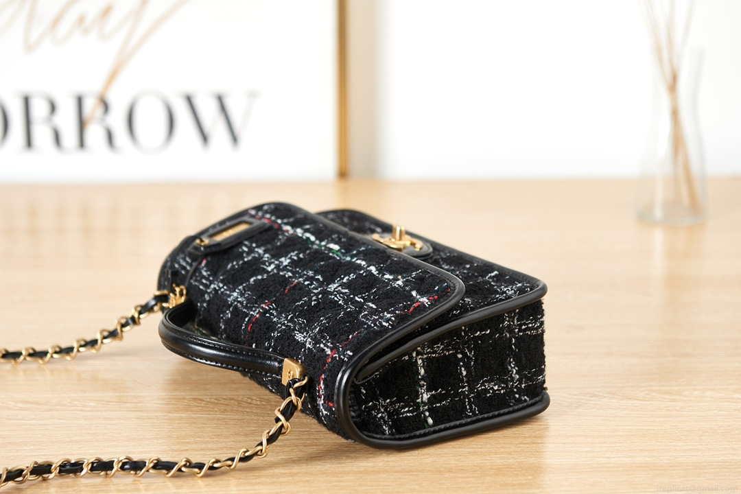 Chanel AS3653 Small Flap Bag with Top Handle Wool Tweed & Gold-Tone Metal Black and White