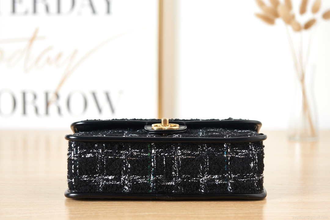 Chanel AS3653 Small Flap Bag with Top Handle Wool Tweed & Gold-Tone Metal Black and White