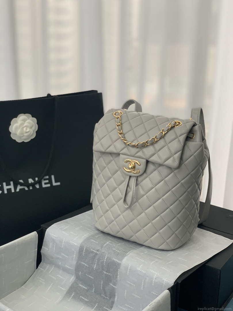 Chanel A91120 Backpack Vintage Lambskin Bag Gray