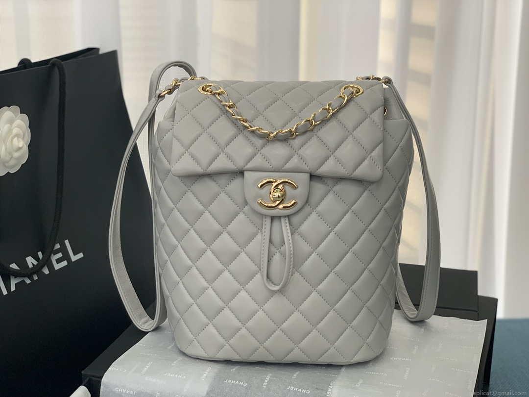 Chanel A91120 Backpack Vintage Lambskin Bag Gray