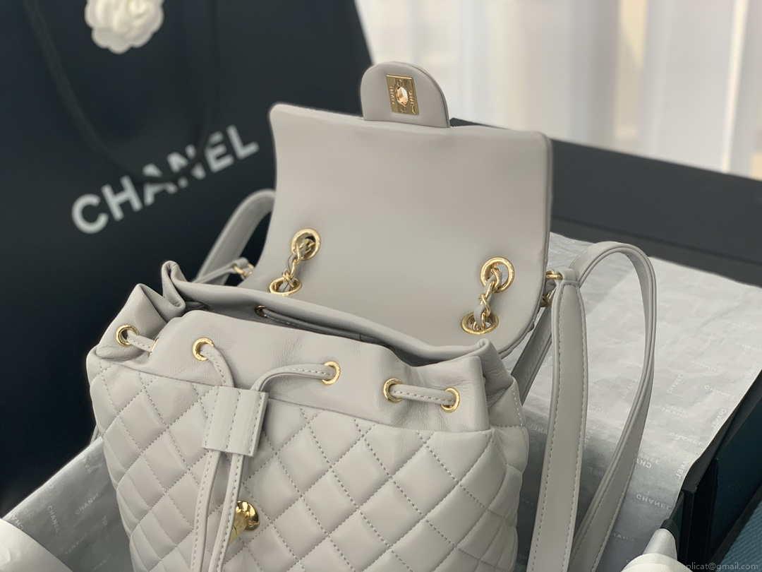 Chanel A91120 Backpack Vintage Lambskin Bag Gray