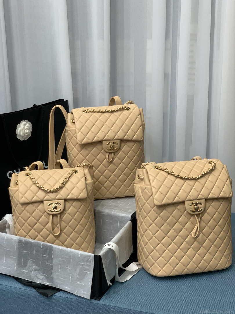 Chanel A91120 Backpack Vintage Lambskin Bag Apricot