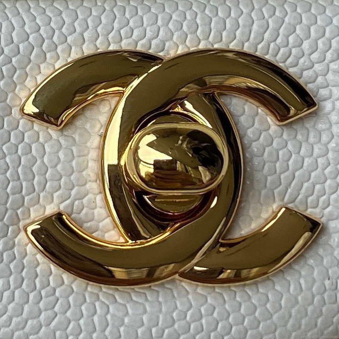 Chanel A01113 Flap Handbag Classic Bag Grained shiny Calfskin White Gold