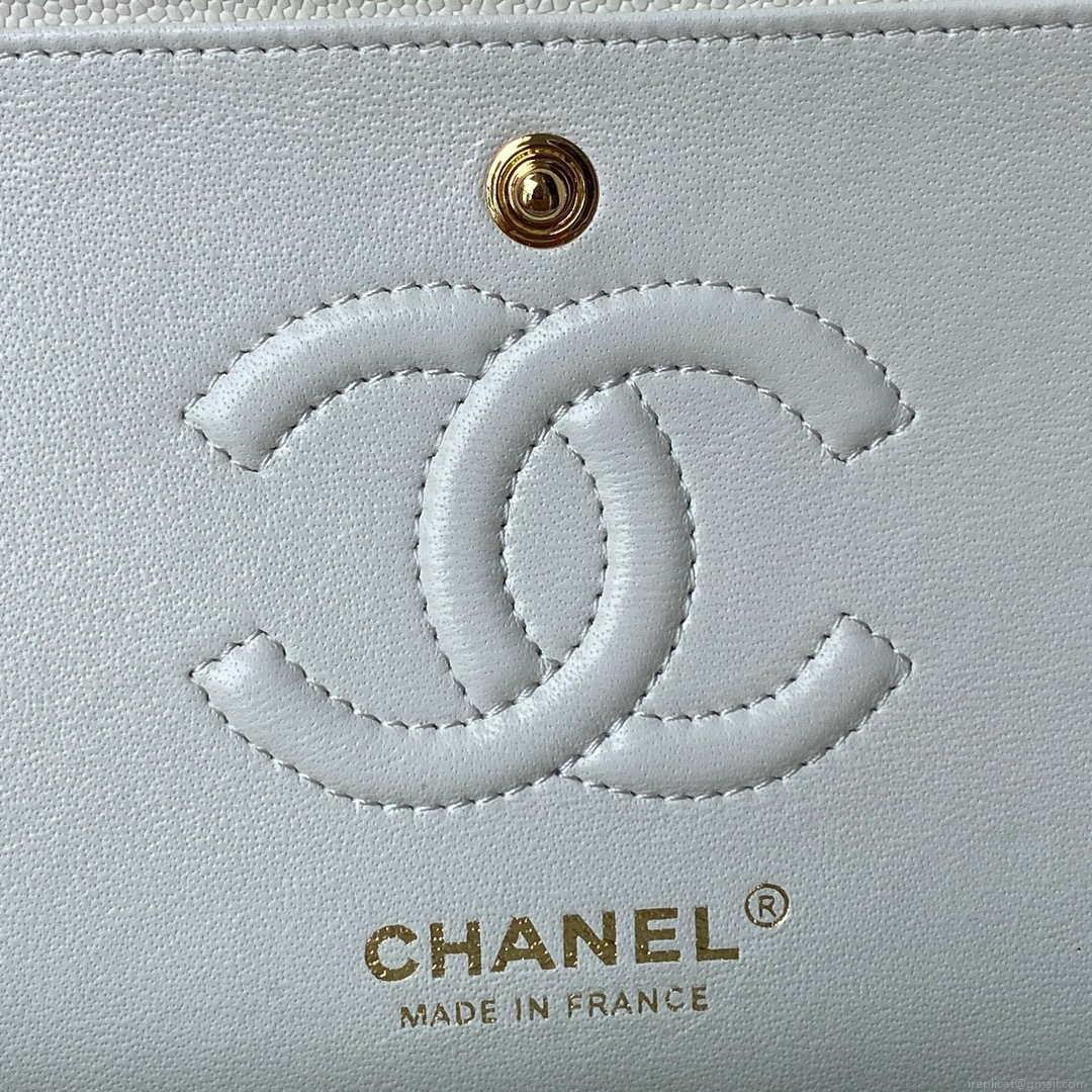 Chanel A01113 Flap Handbag Classic Bag Grained shiny Calfskin White Gold