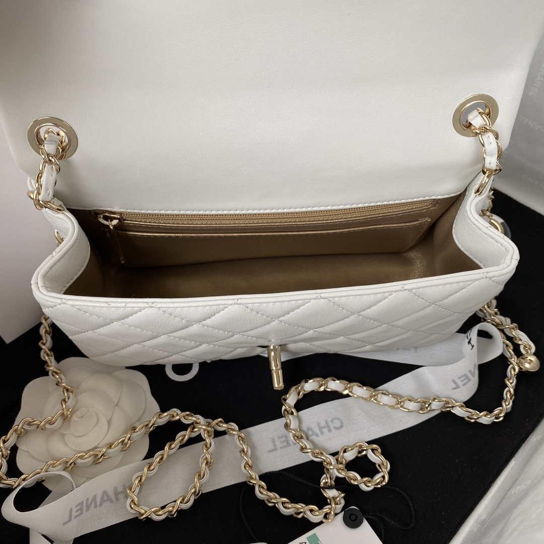 Chanel AS1787 Mini Flap Bag Football Lambskin White Gold