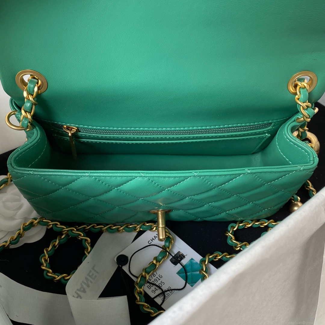 Chanel AS1787 Mini Flap Bag Lambskin Green Gold