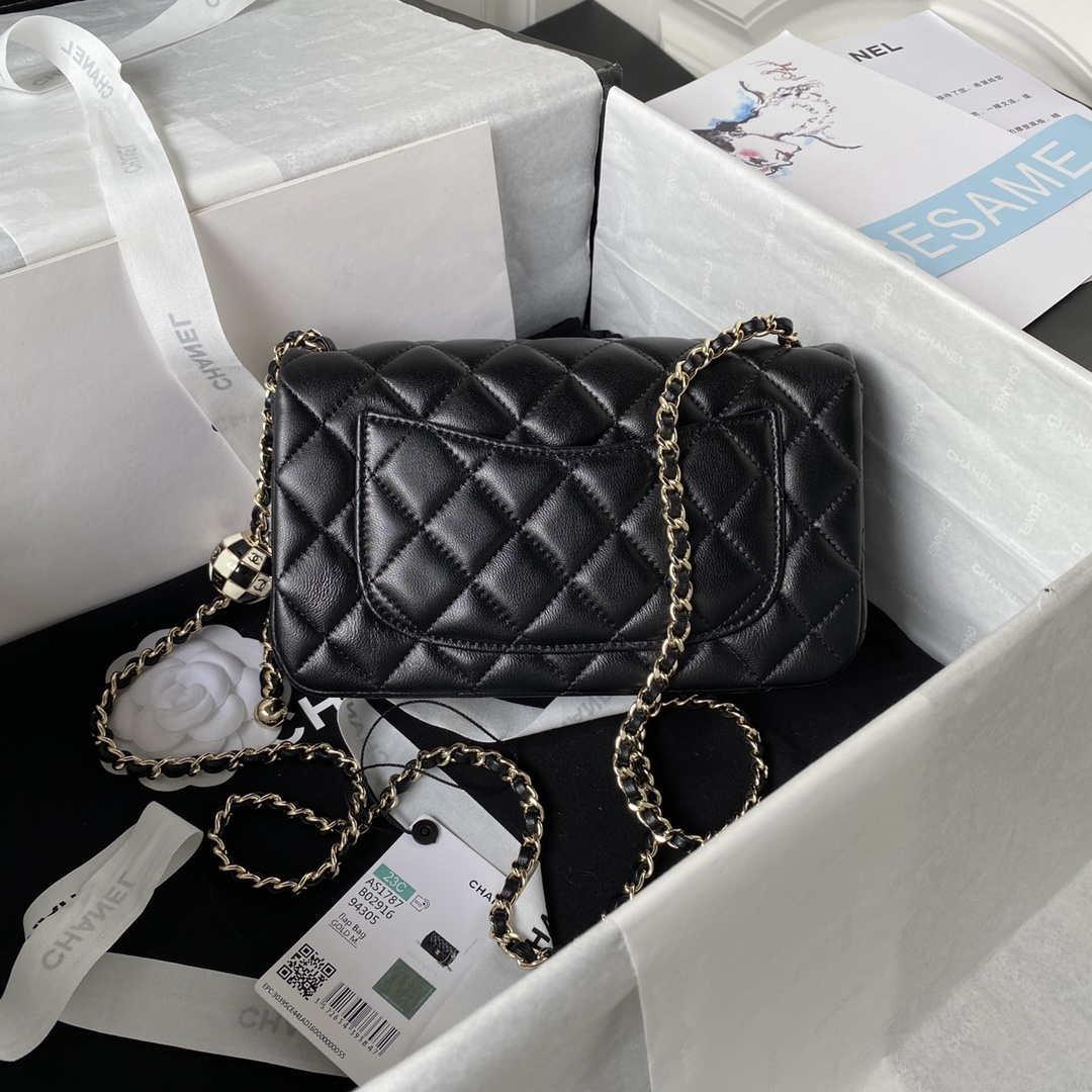 Chanel AS1787 Mini Flap Bag Football Lambskin Black Gold
