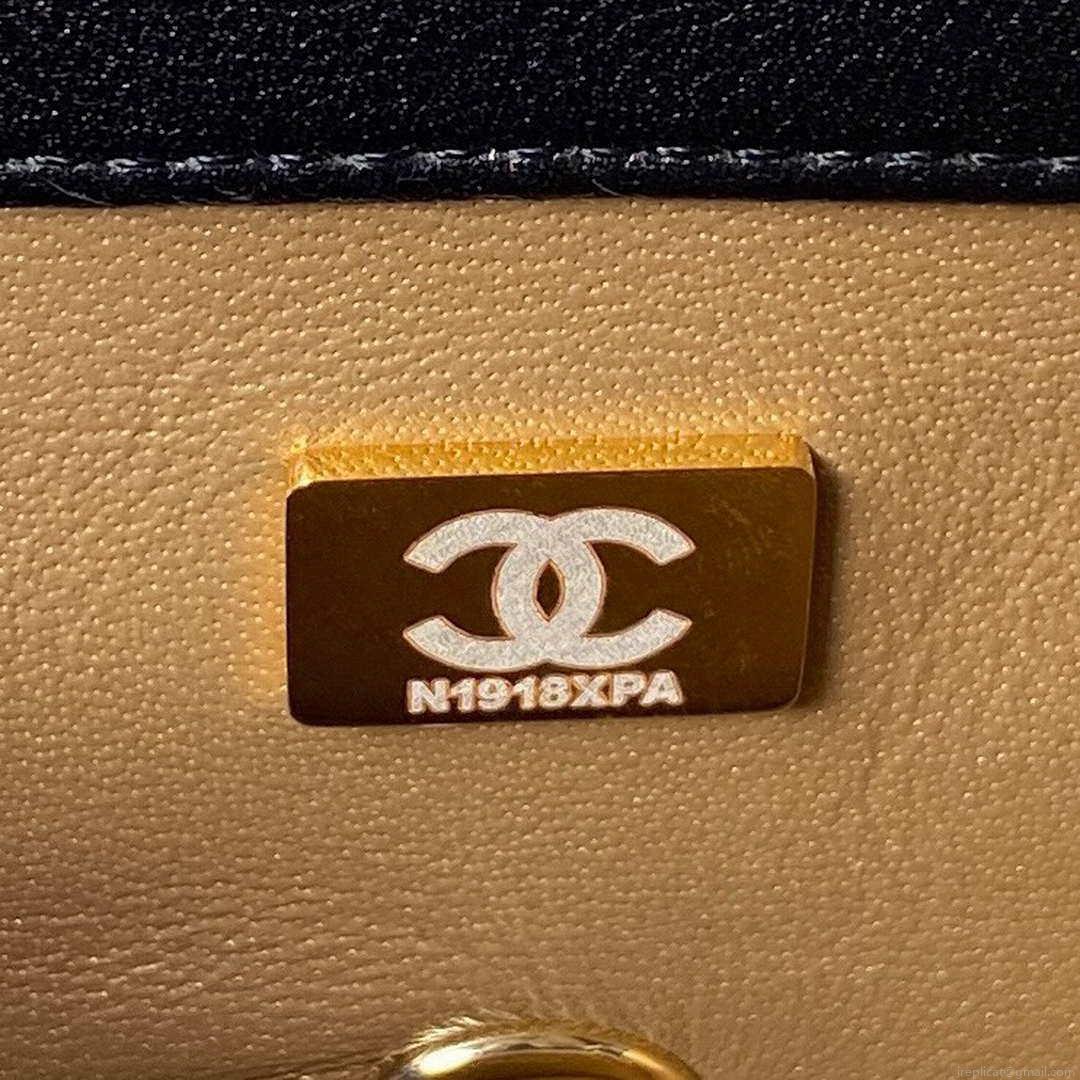 Chanel AS1787 Mini Flap Bag Football Lambskin Black Gold