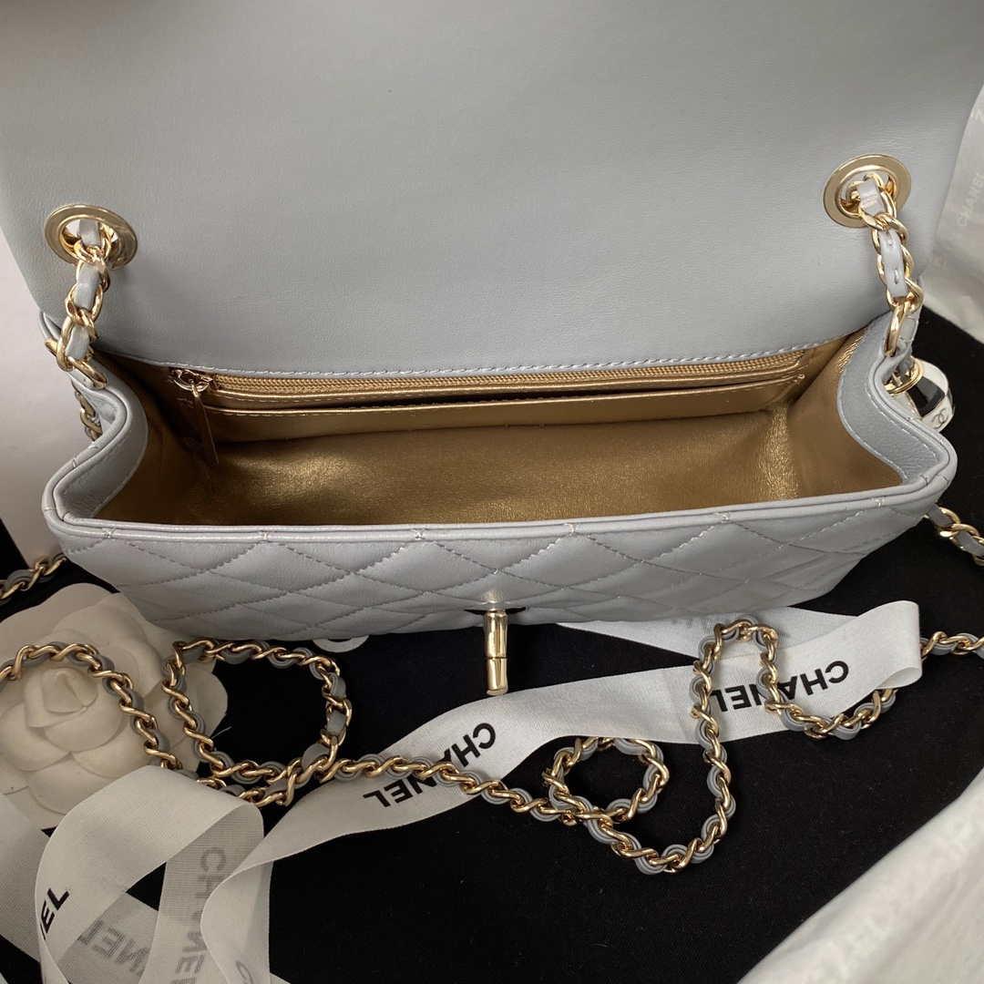 Chanel AS1787 Mini Flap Bag Football Lambskin Gray Gold