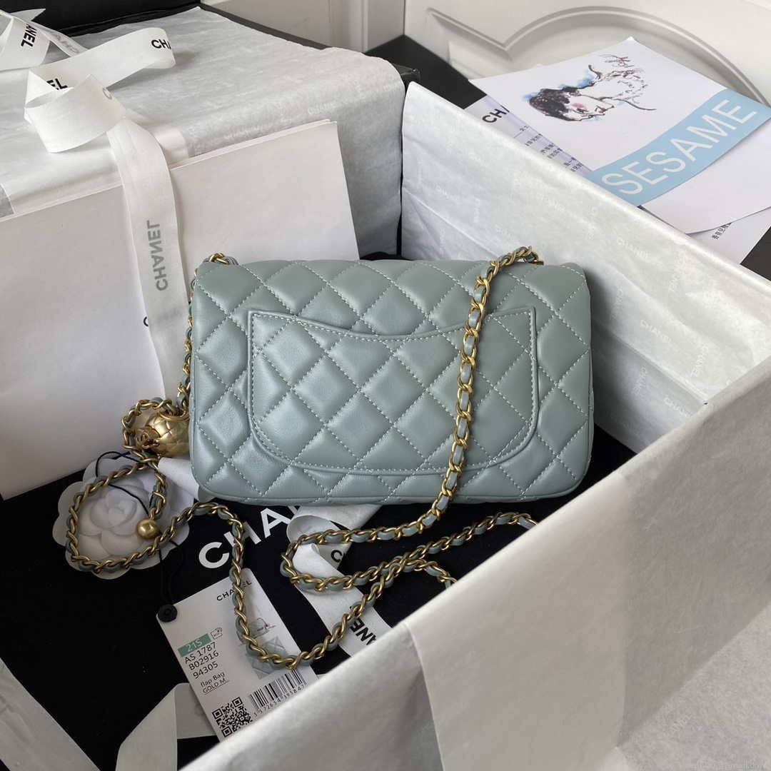 Chanel AS1787 Mini Flap Bag Lambskin Blue Gold