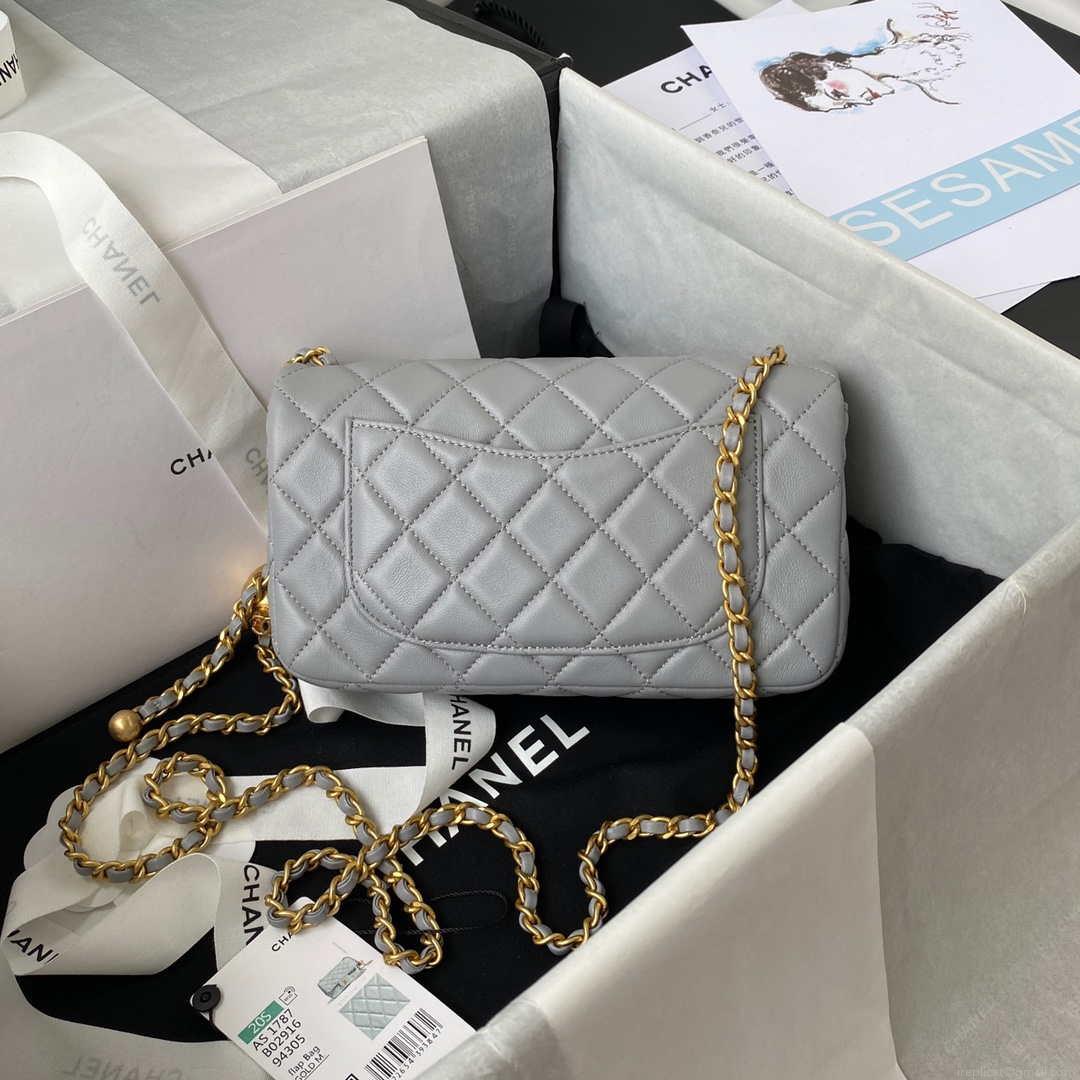 Chanel AS1787 Mini Flap Bag Lambskin Gray Gold