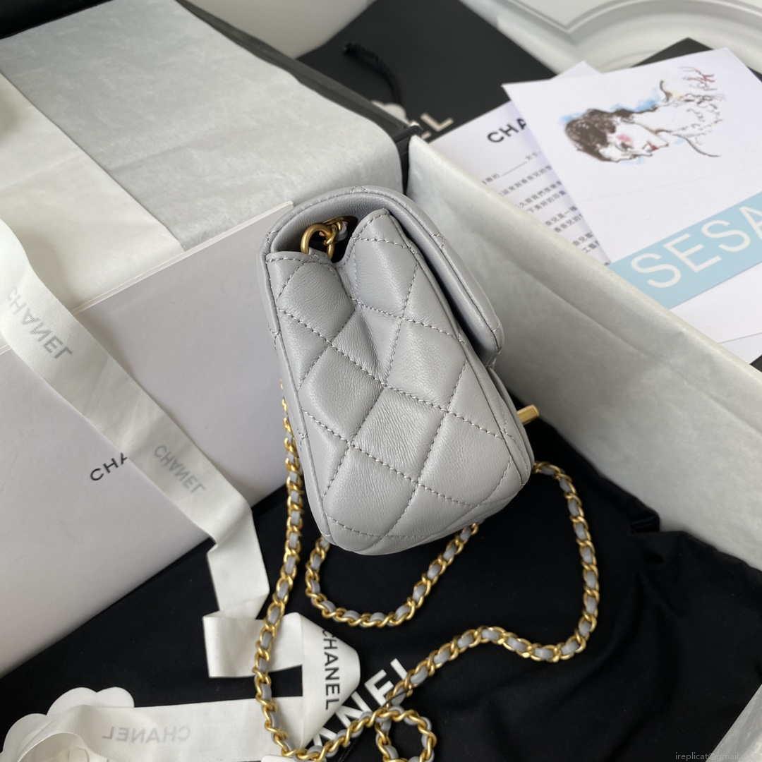 Chanel AS1787 Mini Flap Bag Lambskin Gray Gold