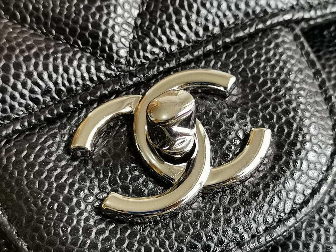 Chanel A58600 Large Classic Handbag Grained shiny Calfskin Black Sliver