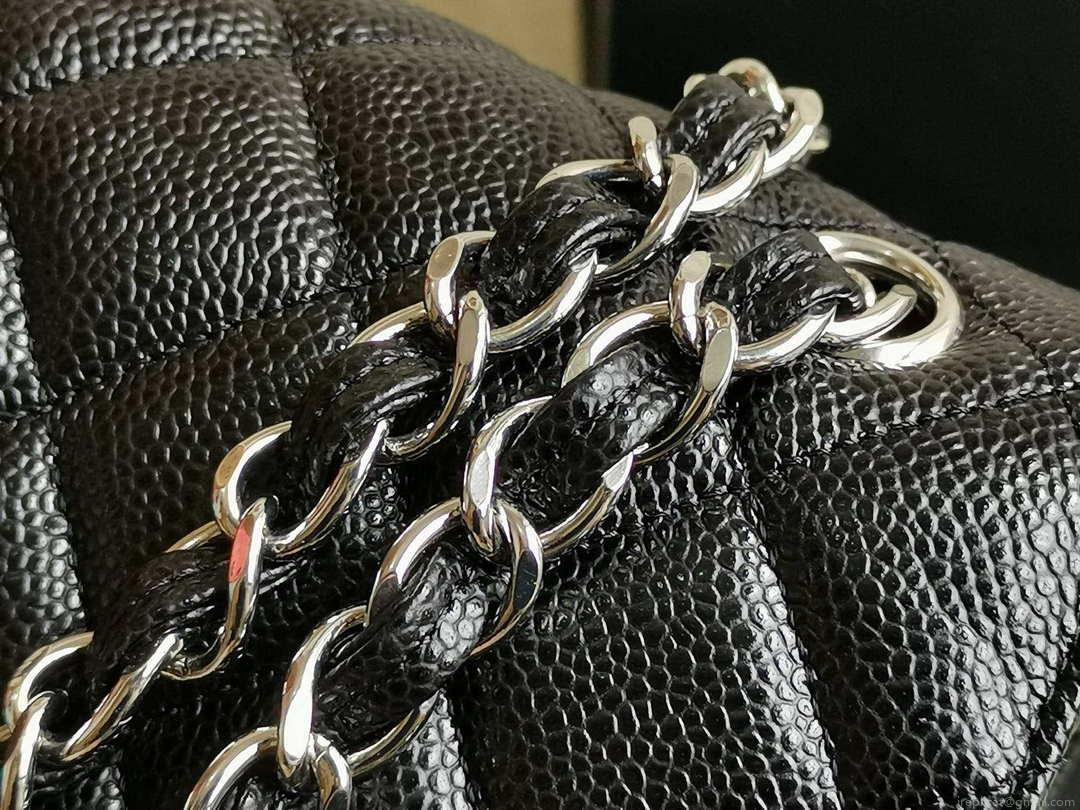 Chanel A58600 Large Classic Handbag Grained shiny Calfskin Black Sliver