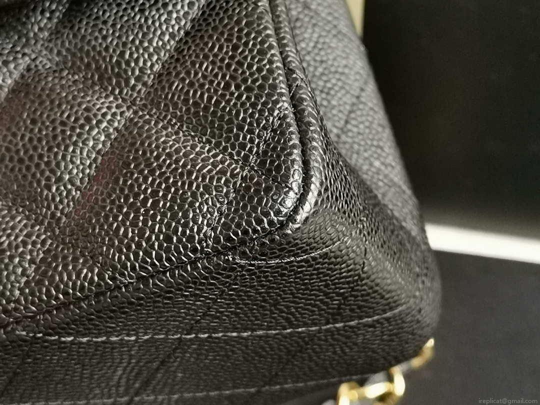 Chanel A58600 Large Classic Handbag Grained shiny Calfskin Black Sliver