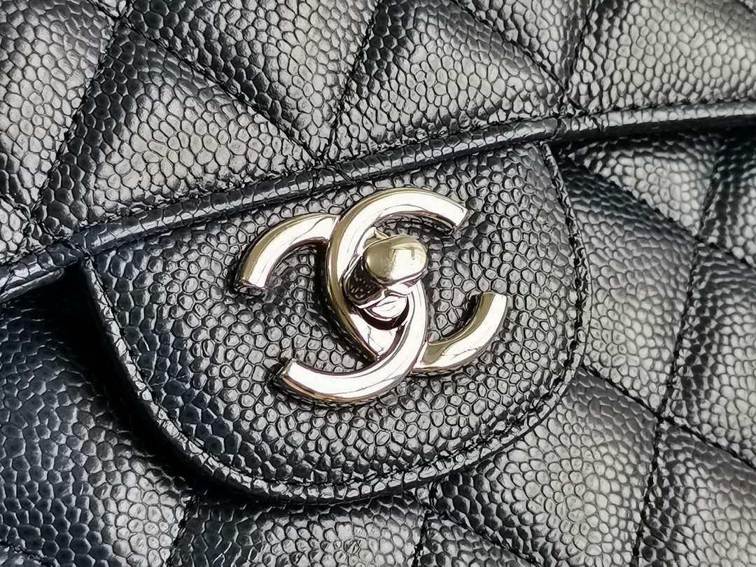 Chanel A58600 Large Classic Handbag Grained shiny Calfskin Navy Blue Sliver