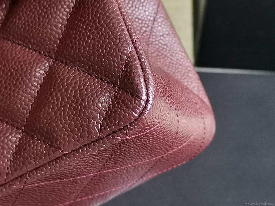 Chanel A58600 Large Classic Handbag Grained shiny Calfskin Wine Red Gold