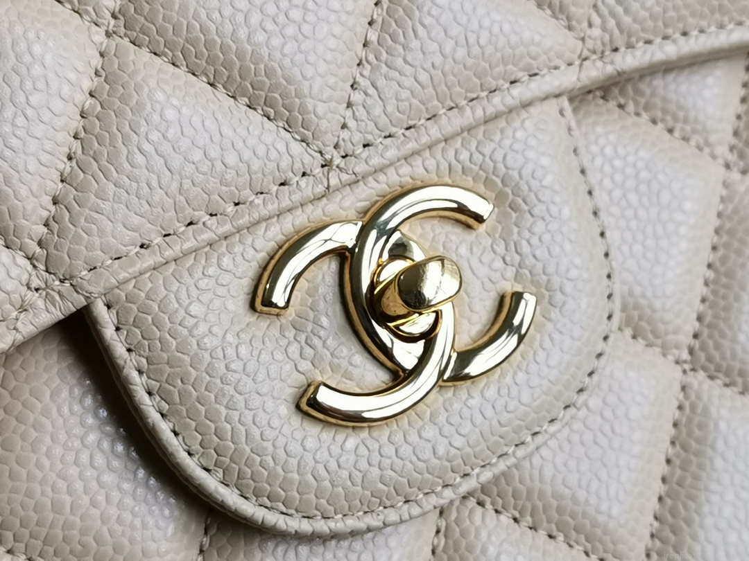 Chanel A58600 Large Classic Handbag Grained shiny Calfskin Apricot Gold