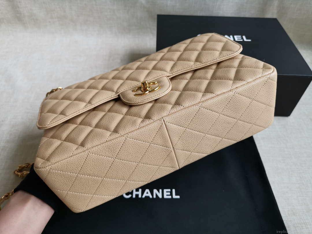 Chanel A58600 Large Classic Handbag Grained shiny Calfskin Apricot Gold