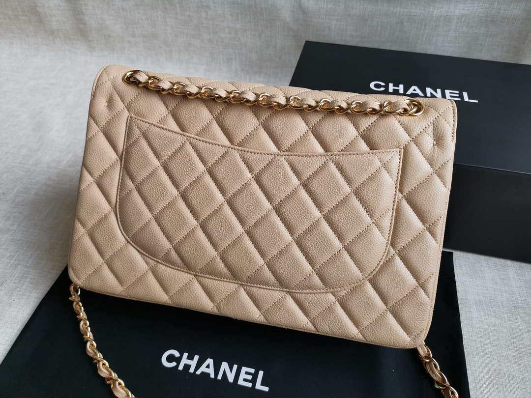 Chanel A58600 Large Classic Handbag Grained shiny Calfskin Apricot Gold