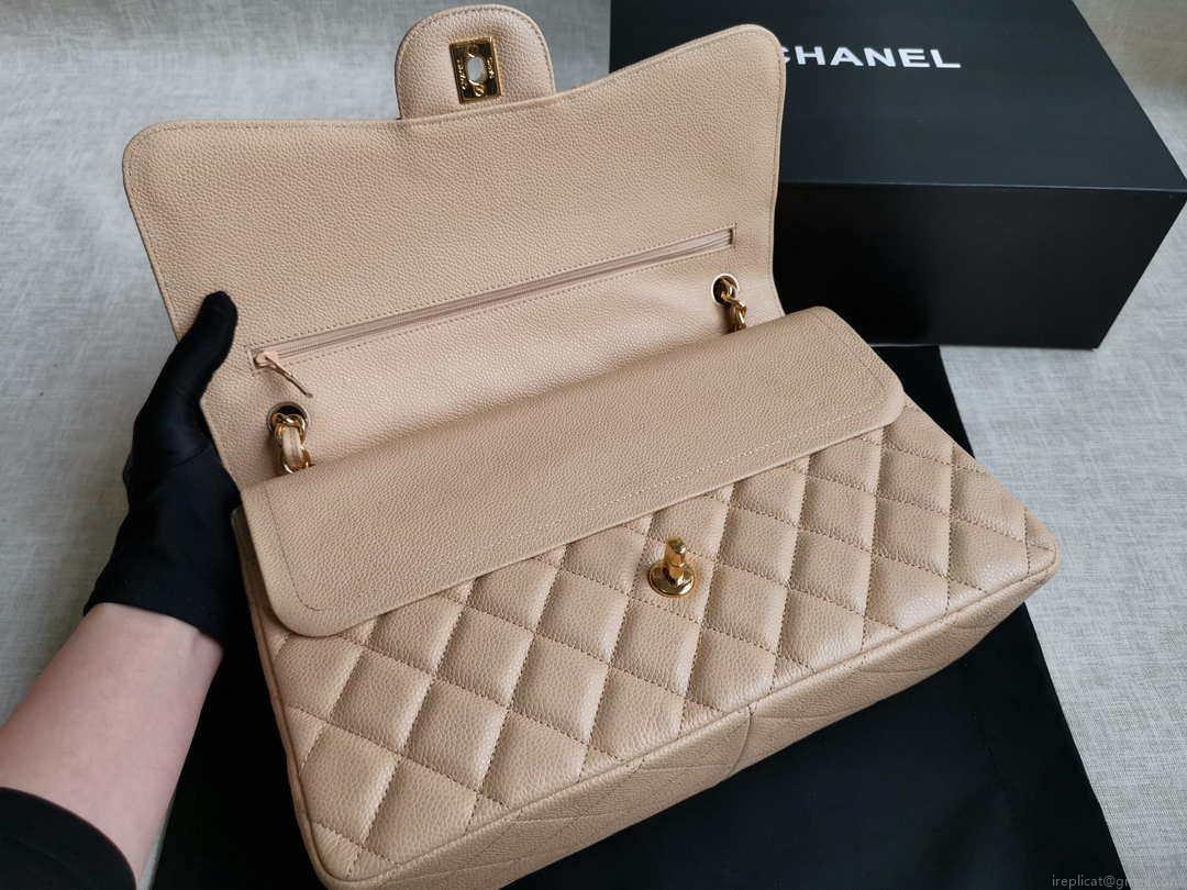 Chanel A58600 Large Classic Handbag Grained shiny Calfskin Apricot Gold