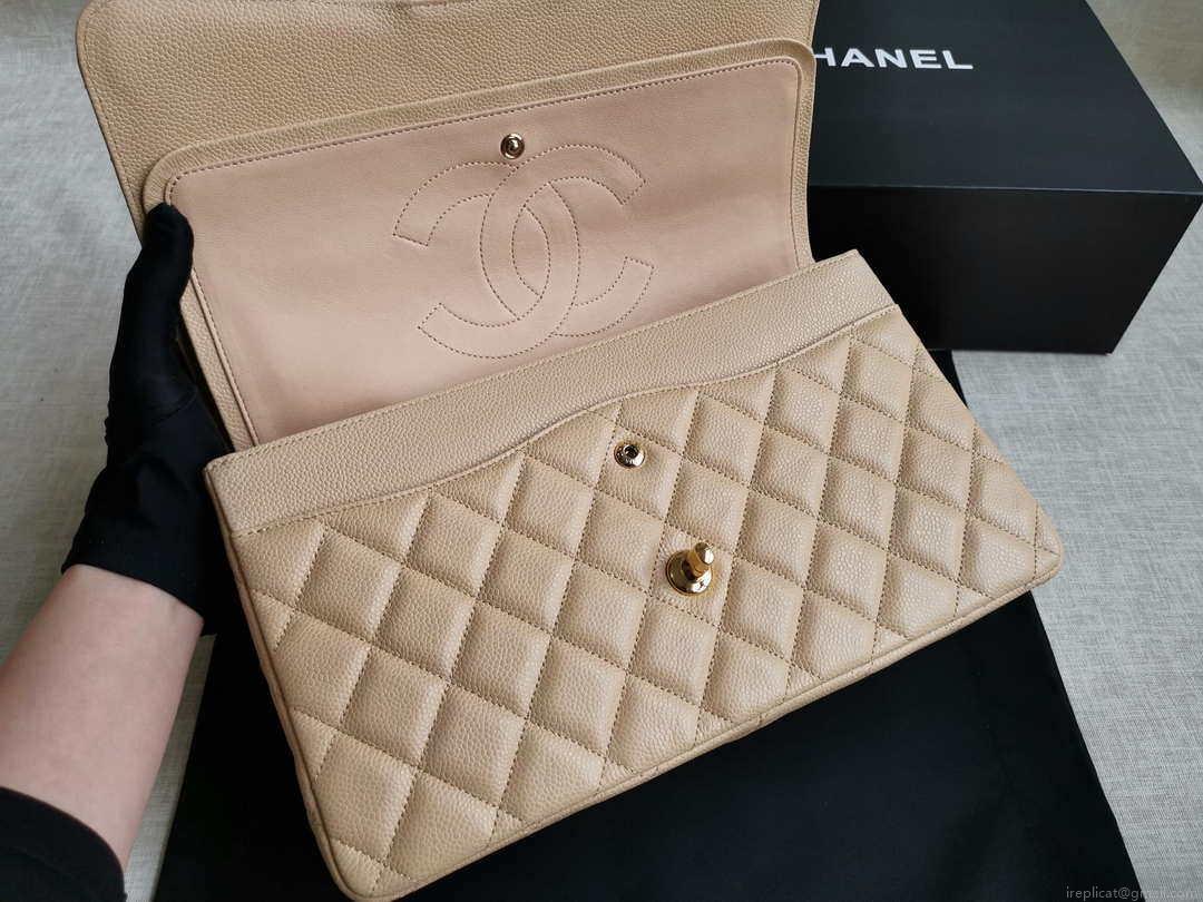 Chanel A58600 Large Classic Handbag Grained shiny Calfskin Apricot Gold