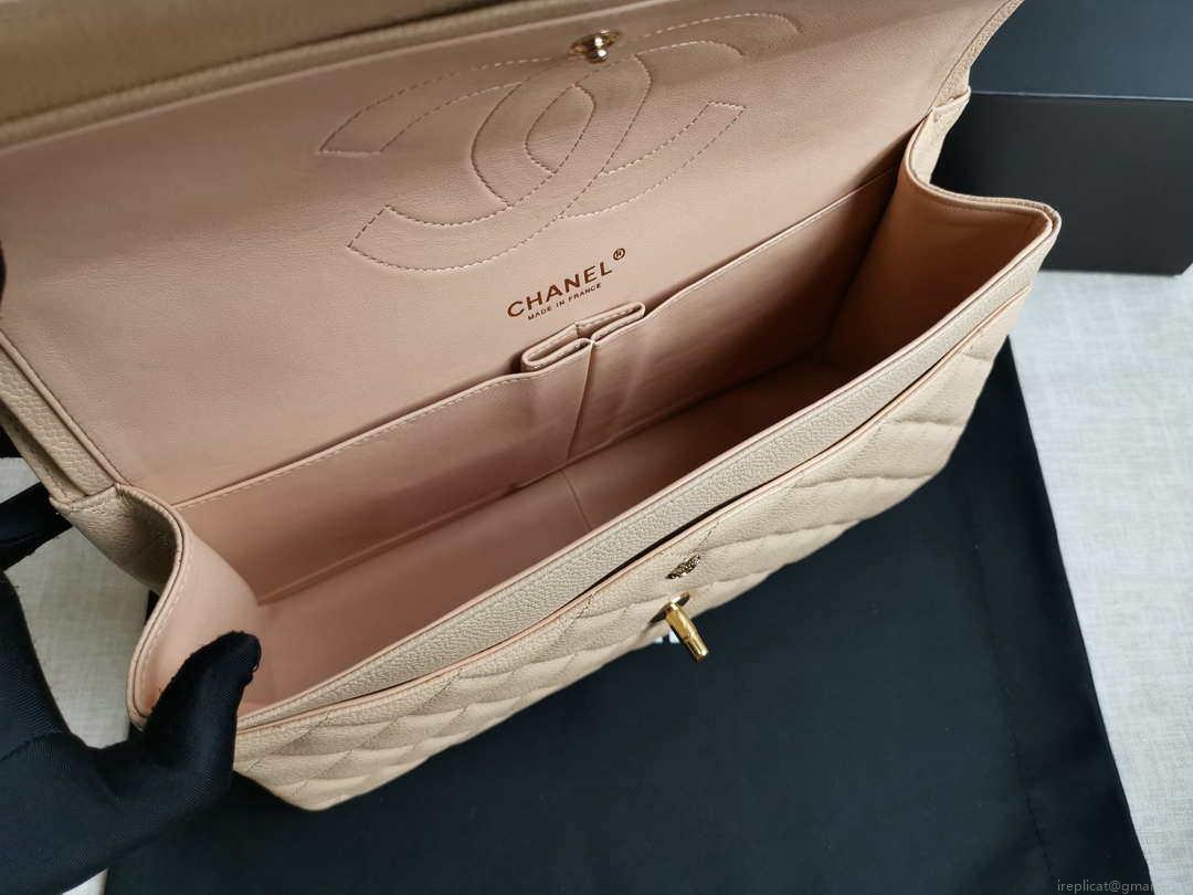 Chanel A58600 Large Classic Handbag Grained shiny Calfskin Apricot Gold