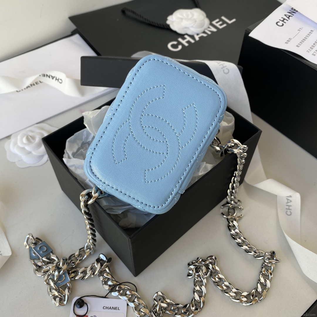 Chanel AP2718 Small Vanity With Chain Blue Lambskin