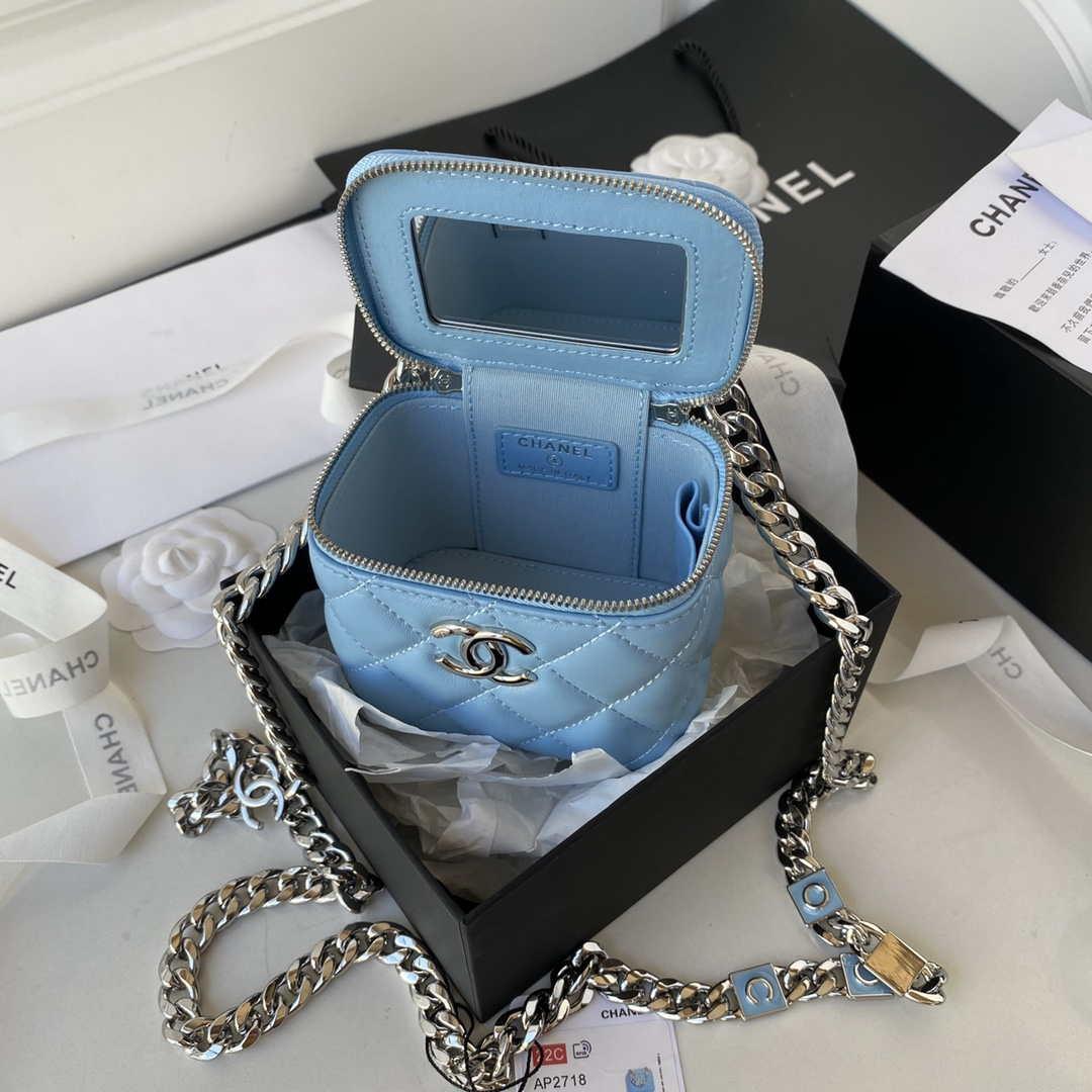 Chanel AP2718 Small Vanity With Chain Blue Lambskin