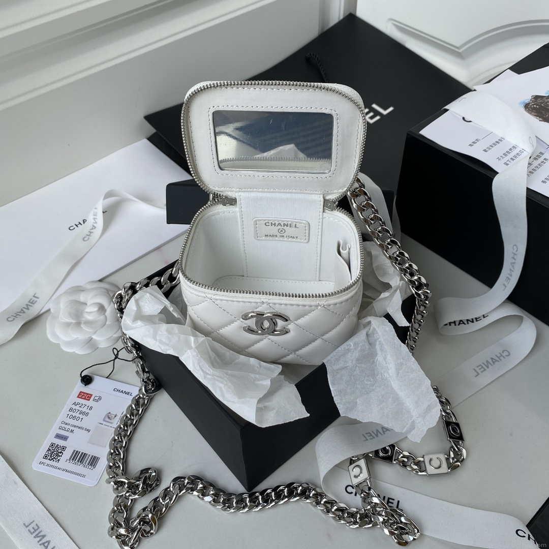 Chanel AP2718 Small Vanity With Chain White Lambskin