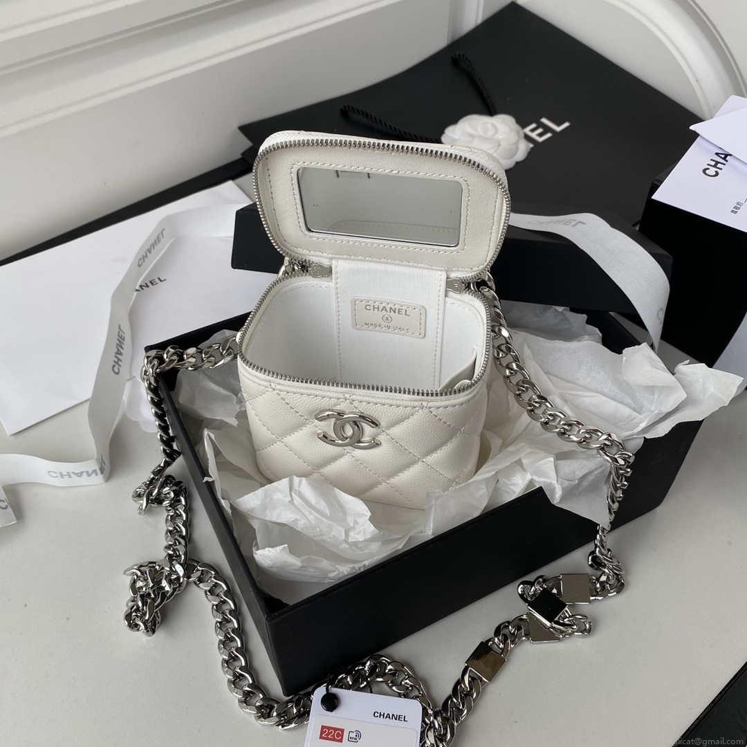 Chanel AP2718 Small Vanity With Chain Calfskin White