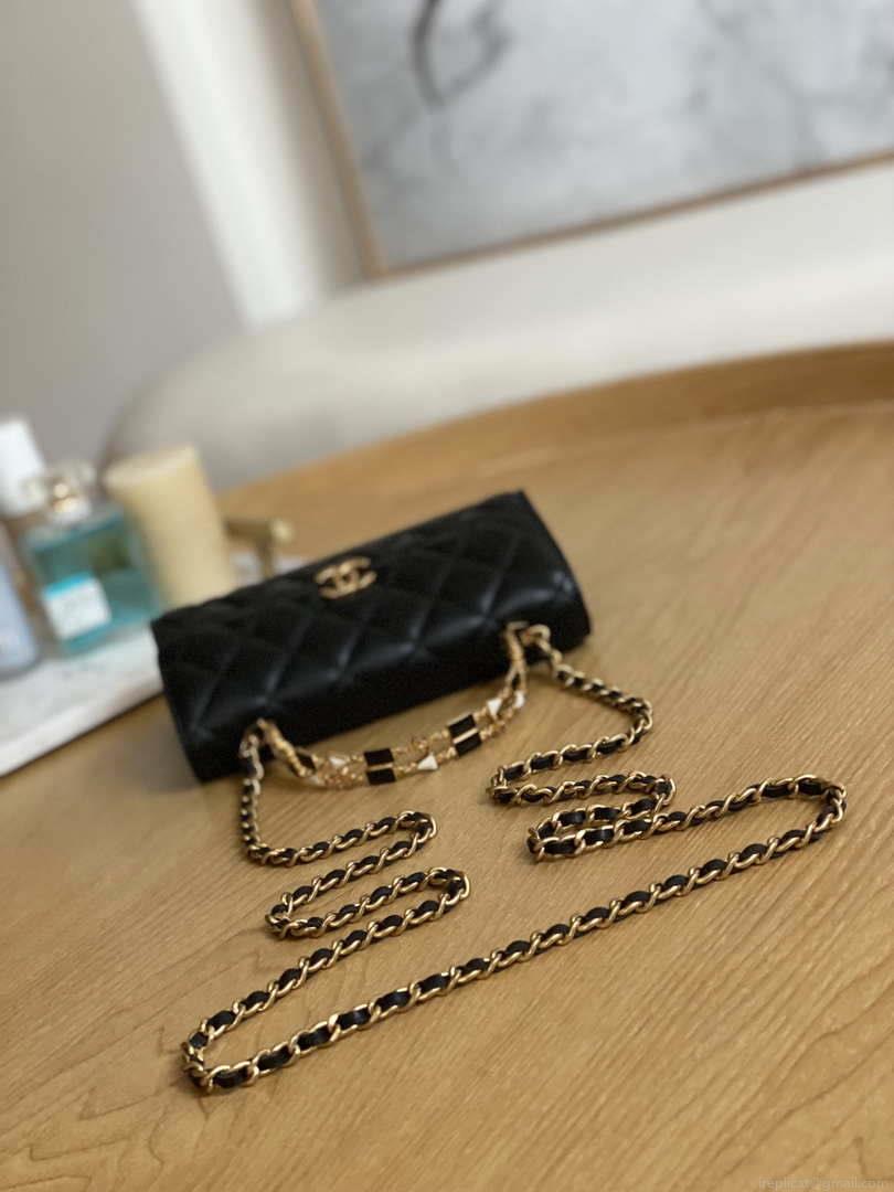Chanel AP2946 Phone Holder Clutch with Chain Lambskin Black