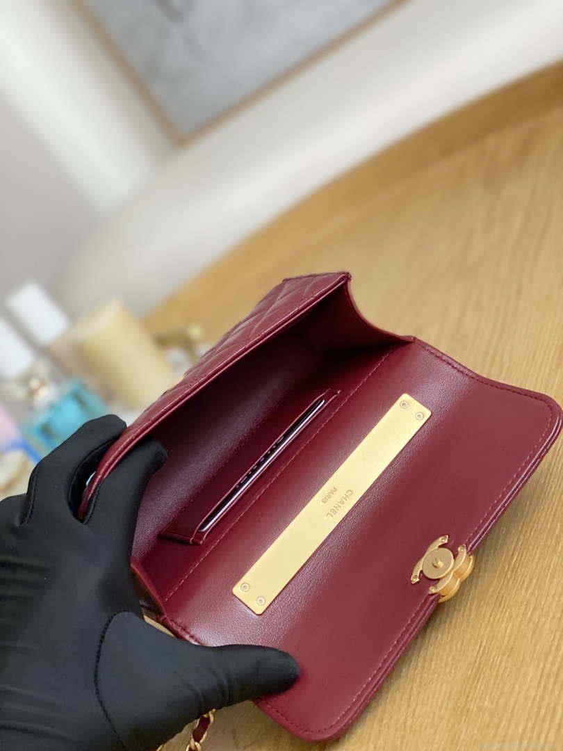 Chanel AP2946 Phone Holder Clutch with Chain Lambskin Wine Red