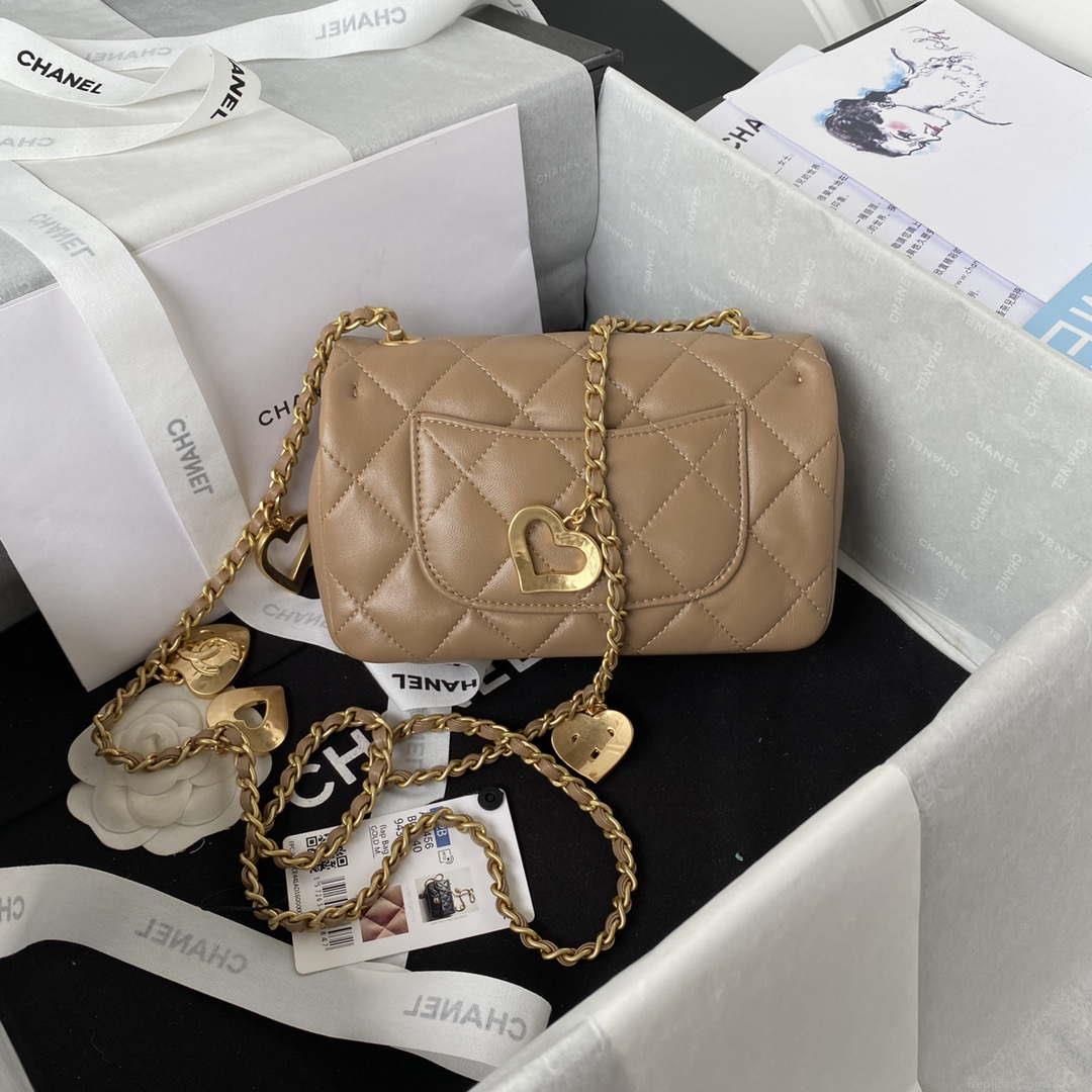 Chanel AS3456 Mini Flap Bag Lambskin & Gold-Tone Metal Apricot