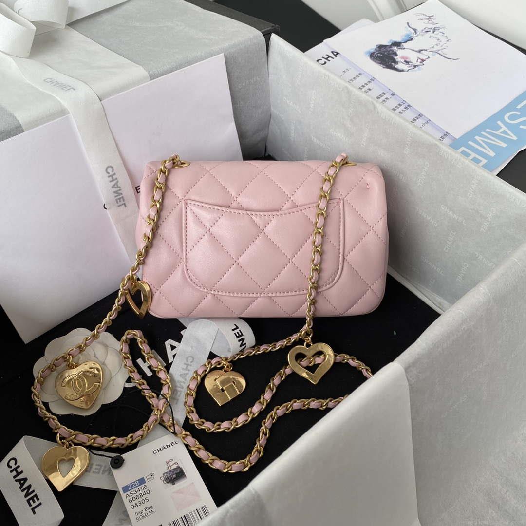Chanel AS3456 Mini Flap Bag Lambskin & Gold-Tone Metal Pink