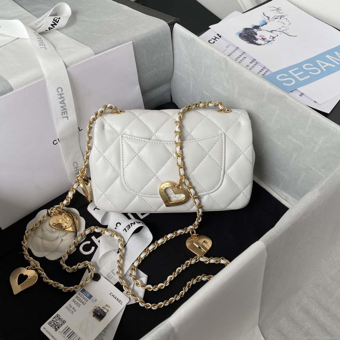 Chanel AS3456 Mini Flap Bag Lambskin & Gold-Tone Metal White